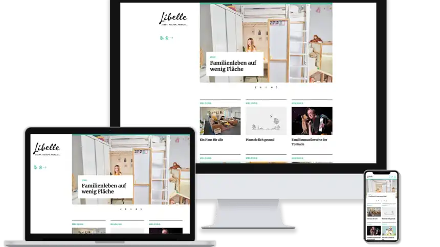 Bildschirmansichten der Website Stadt, Kultur, Familie