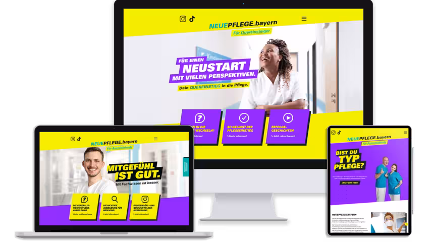 Die Website Neuepflege Bayern auf verschiedenen Endgeräten