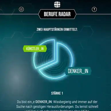 Screenshot einer Auswertungsseite des Beruferadar